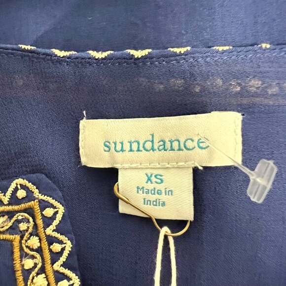 Sundance Women’s Embroidered Shift Dress Short Sleeve Blue/Gold XS New Pockets - Picture 8 of 10